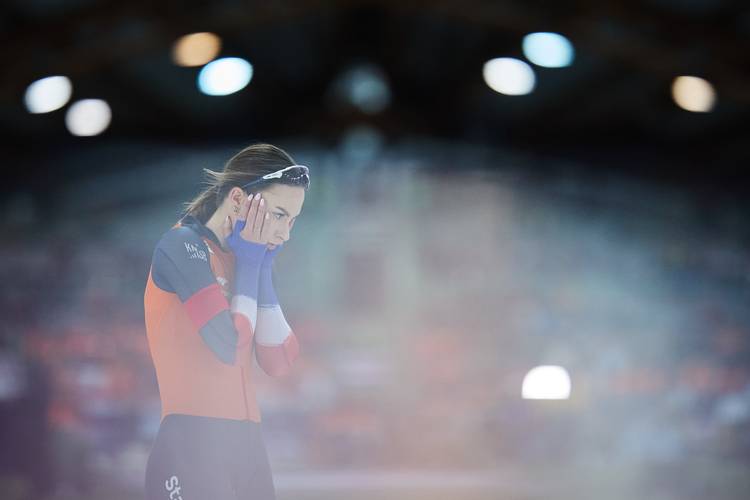 Femke Kok in spanning, WK Afstanden Hamar, 14 maart 2025