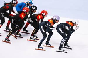 De relay van het shorttrack.