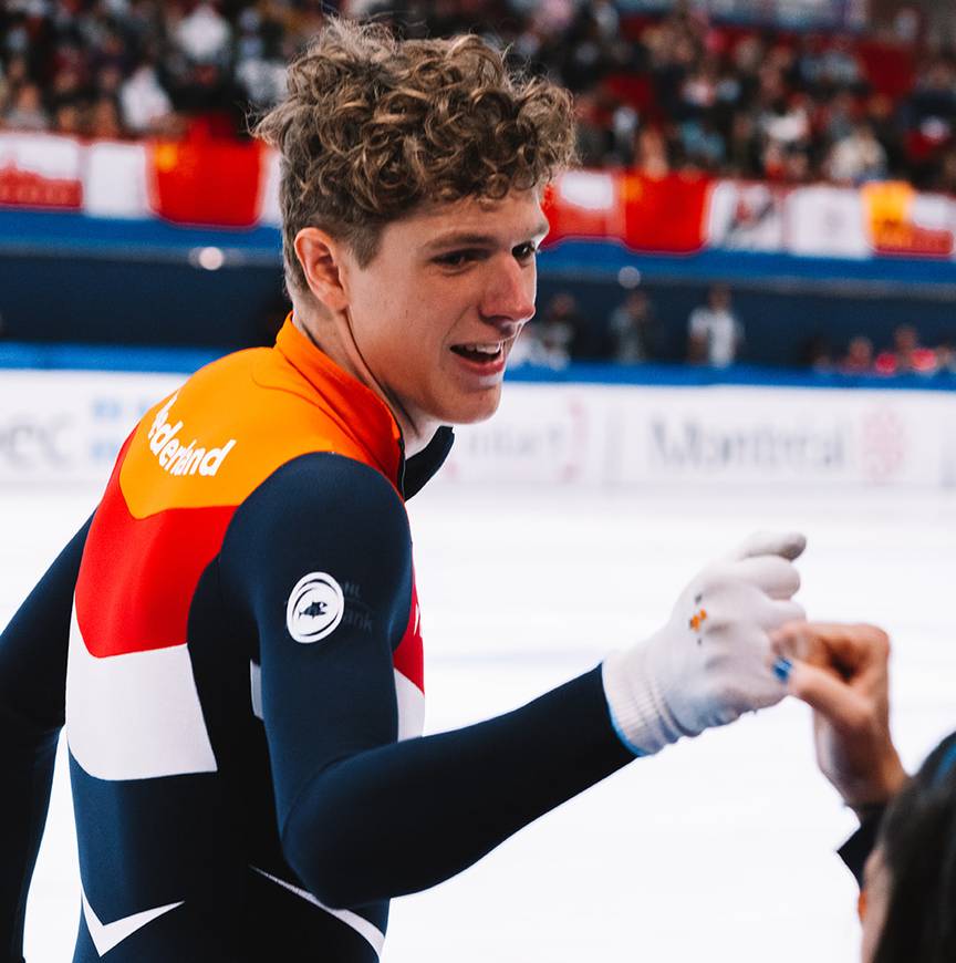 Teun Boer na het pakken van brons op de World Cup 1000 m in 2022.