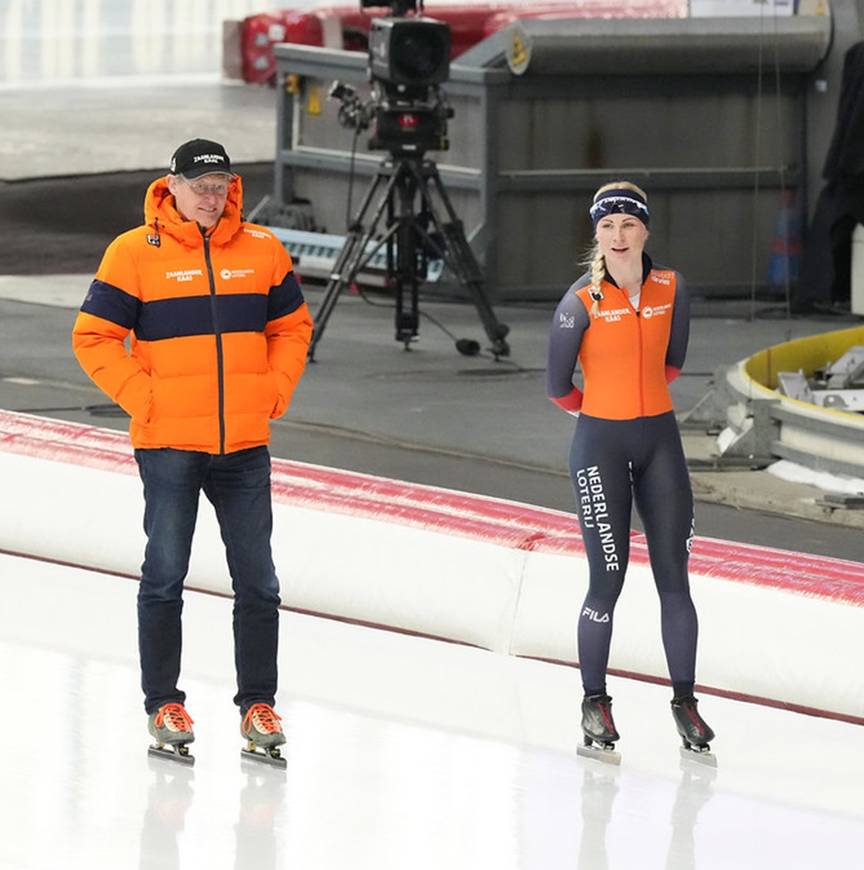 Jillert Anema en Marijke Groenewoud, tijdens het WK in Inzell, voorjaar 2024.