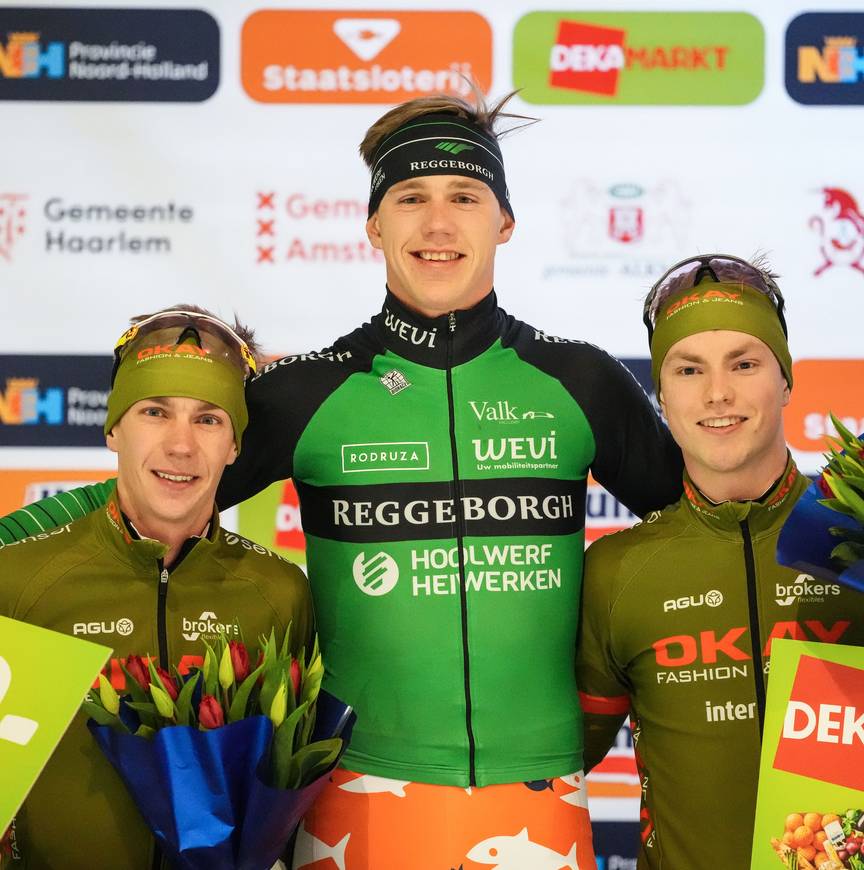 Het podium in Haarlem met Swings, Hoolwerf en Ten Cate