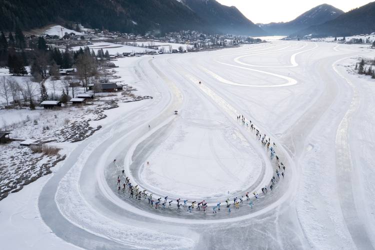 Het ONK op de Weissensee vanuit de lucht