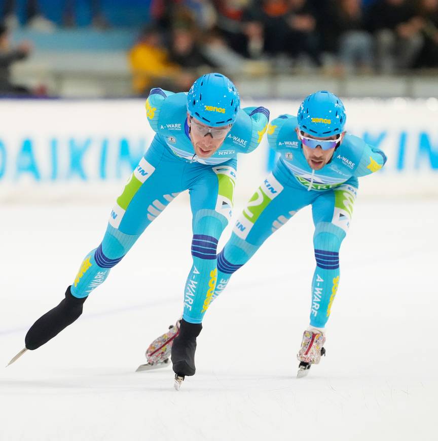 Jorrit Bergsma en Sjoerd den Hertog in Heerenveen